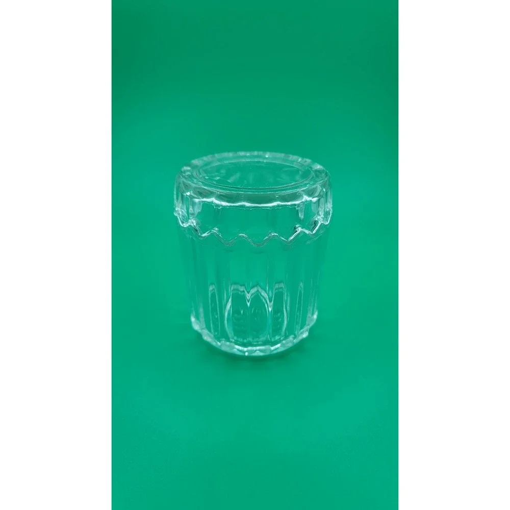 Vintage Glass Ribbed Jar With Lid, Anchor Hocking c1920 3.25 X 2.5 Trinkets